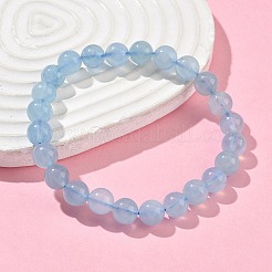 Bracelets extensibles en perles rondes d'aigue-marine naturelle pour hommes et femmes&nbsp;BJEW-U034-01C-04