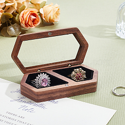 Шестигранные деревянные футляры-органайзеры для парных колец с магнитными прозрачными крышками&nbsp;CON-WH0099-74