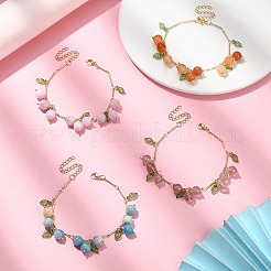 Set di 4 set di 4 perline di pietra naturale mista in stile 18 e braccialetti con ciondoli a foglia acrilica&nbsp;BJEW-TA00336