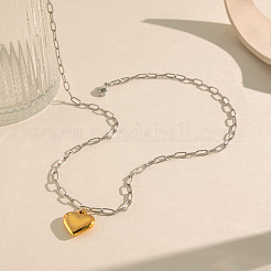 Colliers pour femmes avec pendentif cœur en acier inoxydable 304 bicolore et chaîne trombone&nbsp;HT9528