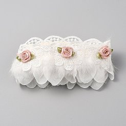 Полиэфирные цветочные кружевные ленты с искусственными перьями&nbsp;SRIB-WH0011-245