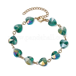 Bracciali a maglie in vetro a forma di cuore sfaccettato per donna&nbsp;BJEW-JB10894