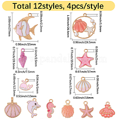 48 stücke 12 arten rosa farbe ozean thema legierung emaille anhänger&nbsp;ENAM-SC0007-48