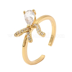 Латунные кольца-манжеты из прозрачного кубического циркония с паве&nbsp;RJEW-P173-01G-01