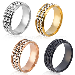 Bague en acier inoxydable 201 ornée de strass (4 pièce&nbsp;RJEW-CY0001-01