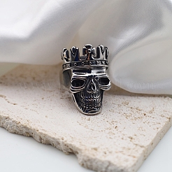 Anillos de dedo con forma de calavera de acero inoxidable estilo steampunk&nbsp;SKUL-PW0005-12A