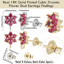 6 paire de boucles d'oreilles à tige en laiton bicolore avec micro pavé de zircones cubiques&nbsp;ZIRC-BBC0003-24B