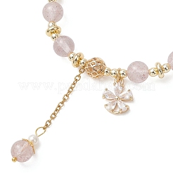 Браслеты из круглых бусин из натурального клубничного кварца для женщин&nbsp;BJEW-JB13123-01