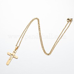 Collana unisex con ciondolo a croce religiosa cava in acciaio inossidabile 304 e catena a maglie.&nbsp;WGE52CC-01