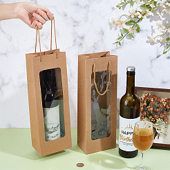 Rechteckige Papiertüten zum Verpacken von Blumensträußen und Wein mit Seilgriffen und sichtbarem Fenster&nbsp;ABAG-WH0072-001