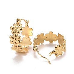 Orecchini a cerchio in acciaio inossidabile 304 con fiore placcato ionico (ip) per donna&nbsp;X-STAS-A057-16G