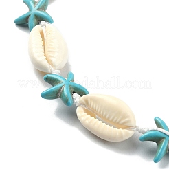 Collier de perles en coquillage naturel et étoile de mer turquoise synthétique avec fermoirs en acier inoxydable 304&nbsp;NJEW-TA00107-01