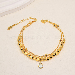 Eleganti cavigliere a doppio strato con ciondolo a goccia in ottone e vetro per donna.&nbsp;NE9824