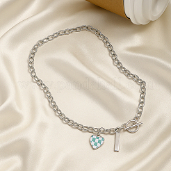 4 шт. 2 цвета сплава эмаль клетчатый кулон сердце железная цепь ожерелье&nbsp;NJEW-HY0001-31