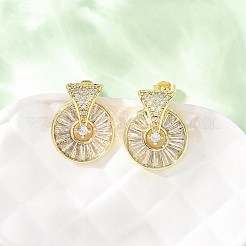 Boucles d'oreilles rondes plates en laiton micro pavé de zircones cubiques transparentes&nbsp;EJEW-D351-11G