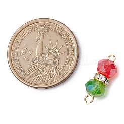 Breloques connecteurs en forme d'arachide en verre transparent et strass en laiton à facettes rondes rouges et vertes&nbsp;PALLOY-JF02999