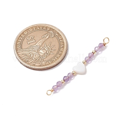 Круглые граненые подвески-фигурки из натурального смешанного камня и натуральной пресноводной ракушки в форме сердца&nbsp;PALLOY-JF03558