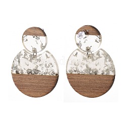 Orecchini pendenti in resina trasparente e legno di noce&nbsp;EJEW-JE04281-02