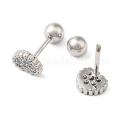 Messing-Ohrringe mit Mikropflaster und klaren Zirkonia in Herzform und Schleife&nbsp;EJEW-L289-03P-05