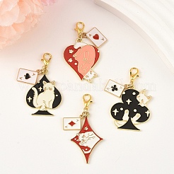 4 pendentif chat en alliage émaillé avec carte à jouer&nbsp;HJEW-YW00482
