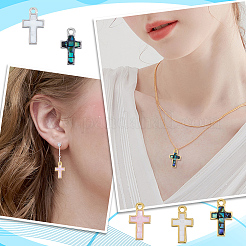 10 Stück 5 Farben Messing gefärbte natürliche Muschel Kreuz Charms&nbsp;KK-GO0002-29
