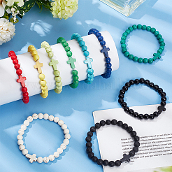 10шт. 10 стиля браслетов из натуральной лавы и окрашенной синтетической бирюзы с крестообразными бусинами&nbsp;BJEW-AN0001-76