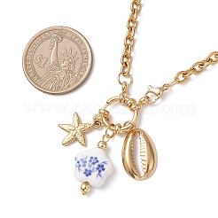 Женские ожерелья с подвесками в виде морских звезд и ракушек из белого и синего фарфора и нержавеющей стали 304&nbsp;NJEW-JN05648