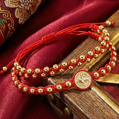 2 шт. регулируемые плетеные браслеты из латунных круглых бусин&nbsp;SQ0566-3