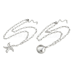 Двухслойные ожерелья в стиле бохо из нержавеющей стали 304 в форме морской звезды и ракушки для женщин&nbsp;LS-NJEW-F343-01P