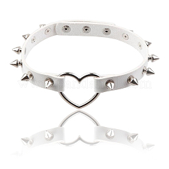 Regolabile regolabile gotico pu pelle lega rivetto a punta cuore collane girocollo per le donne&nbsp;NJEW-WH20816-006P-A