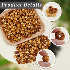 760 pièce 6 styles de perles en bois naturel de couleur originale&nbsp;WOOD-PA0001-71