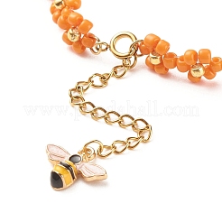 Collana di fiori di perline di semi di vetro con ciondolo ape smaltato in lega&nbsp;NJEW-JN03817-04