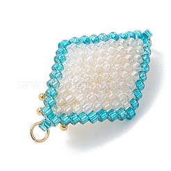 Подвески-соединители в виде цветочных ромбов из искусственного жемчуга и стеклянных бусин&nbsp;PALLOY-MZ01182-01