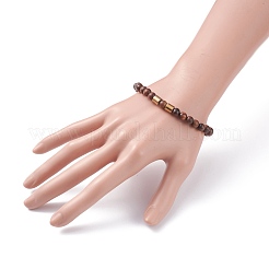 Bracciale elasticizzato in legno naturale con perline tonde con ematite sintetica per uomo donna&nbsp;BJEW-JB07549-04