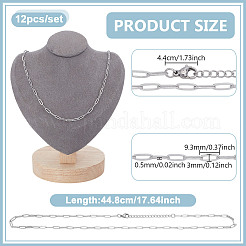12 шт. 667 нержавеющая сталь цепочка-скрепка ожерелье для женщин и мужчин&nbsp;NJEW-NB0001-23
