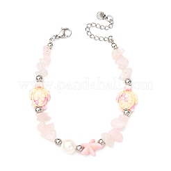 Браслеты из бусин из натурального розового кварца и синтетической бирюзы для женщин&nbsp;BJEW-JB12416-02