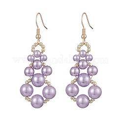 Orecchini pendenti a goccia con perle di vetro e ematite sintetica&nbsp;EJEW-JE05254