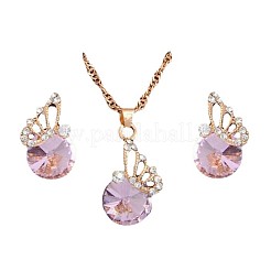 Collane e orecchini a bottone con ciondolo a farfalla e strass in lega tonda piatta&nbsp;FS-WG892EC-01