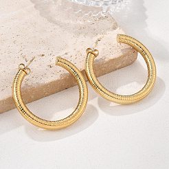 Серьги-гвоздики из нержавеющей стали 304 с текстурой в форме буквы С&nbsp;EJEW-V016-09G-01