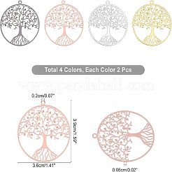 8 шт. 4-х цветные филигранные латунные подвески в виде дерева жизни&nbsp;KK-NB0002-56