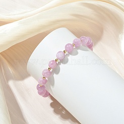 Pulseras elásticas de kunzita natural y cuentas de latón para mujer&nbsp;BJEW-JB14002