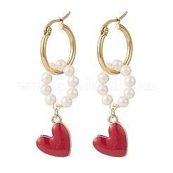 Anello con perline di conchiglia e orecchini a cerchio pendenti con cuore in lega&nbsp;EJEW-TA00172