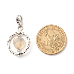 Кольца из сплава и подвеска в виде сердца из натурального серого агата&nbsp;HJEW-JM00604-01