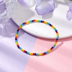 Braccialetti elasticizzati da donna con perline di vetro rondelle sfaccettate color arcobaleno&nbsp;BJEW-JB10547