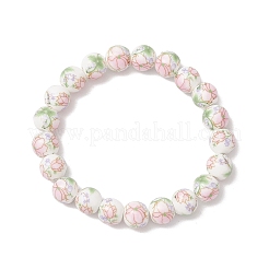 Ручная работа цветочные узоры фарфоровые керамические круглые бусины эластичные браслеты для женщин&nbsp;BJEW-JB12091-02