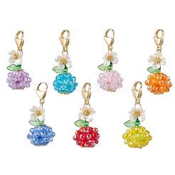 Decorazioni pendenti con perline di semi di vetro e diaspro imperiale sintetico tinto di frutta e fiori&nbsp;HJEW-MZ00307