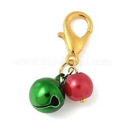 25 шт. подвеска в виде двухцветного латунного колокольчика и стеклянных бусин-жемчужин&nbsp;HJEW-JM04038