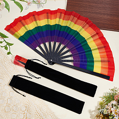 2 Stück Faltfächer aus PVC und Stoff in Regenbogenfarben&nbsp;AJEW-NB0008-98