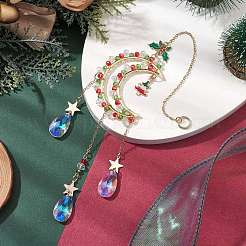 Perline di vetro a tema natalizio e ornamenti pendenti in ottone con luna&nbsp;HJEW-TA00261