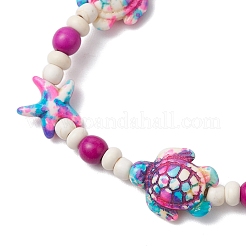 Bracelets extensibles en perles synthétiques turquoise teintées étoile de mer et tortue pour femmes&nbsp;BJEW-JB11920-04
